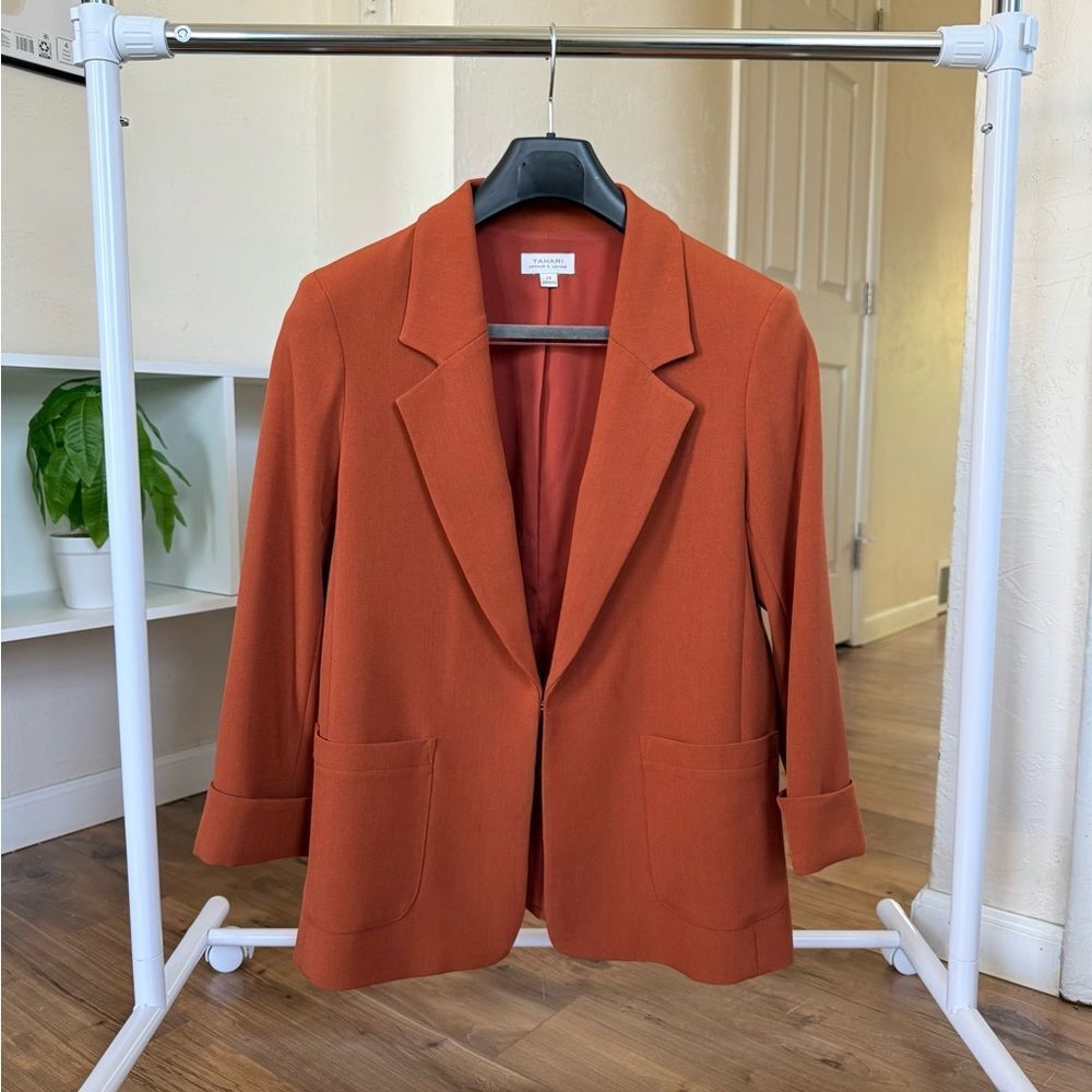 TAHARI ASL Easy Notch Collar Blazer Patch Pockets Orange Spice Size 14